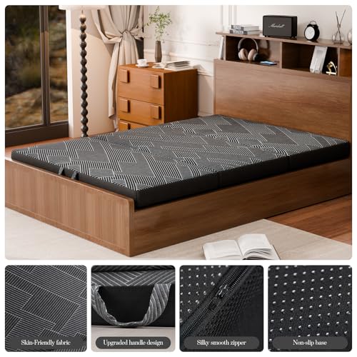 Image of Vamcheer Folding Mattress Twin Size Foldable Mattress 6 Inch 75 inchx38 inchx6 inch | Tri Folding Mattress Trifold Memory Foam Mattress with Washable Cover, Handle & Non-Slip Bottom for Travel Camping Guest Room