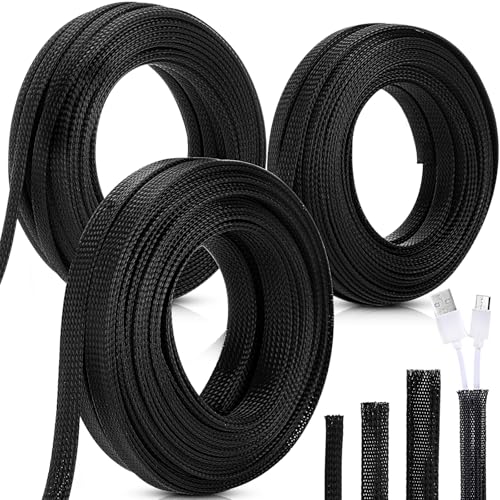 Pangda 150 Feet 1/4, 1/2, 3/8 Inches Wire Loom PET Expandable Bra...