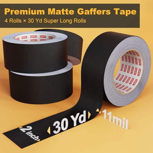 Image of 4 Pack Black Gaffers Tape, 2 Inch x 30 Yards Pro Matte Gaff Tape | Waterproof Gaff Tape With No Residue, Non-Reflective & Easy Tear, Great For Photography, Filming, Stage And Production Use