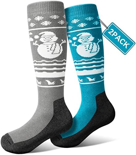 Pecube Kids Ski Socks 2 pairs Thermal Thick OTC Snow Socks for Boys Girls Toddler Skiing Snowboard Skating Winter Sports