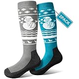 Pecube Kids Ski Socks 2 pairs Thermal Thick OTC Snow Socks for Boys Girls Toddler Skiing Snowboard S