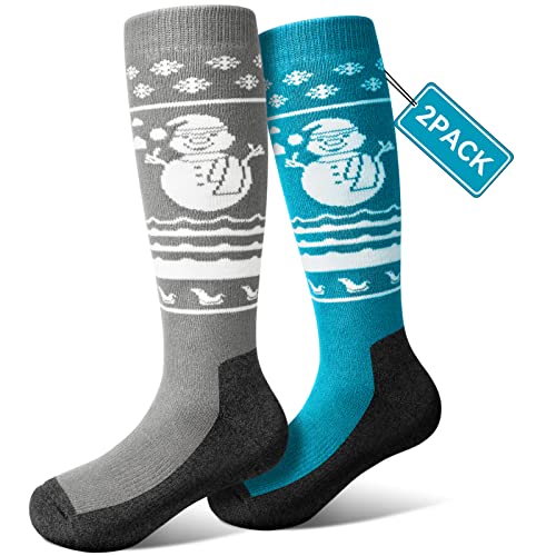 Pecube Kids Ski Socks 2 Pairs Thermal Thick Otc Snow Socks For Boys Girls Toddler Skiing Snowboard Skating Winter Sports #TOP16