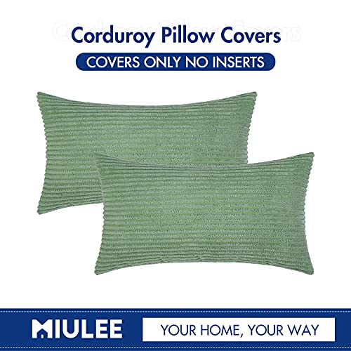 Miulee Pack Of 2 Corduroy Pillow Covers 12 X 20 Inch Lumbar Throw Pillow Covers Sage Green Pillowcases For Sofa Bedroom Couch #TOP5