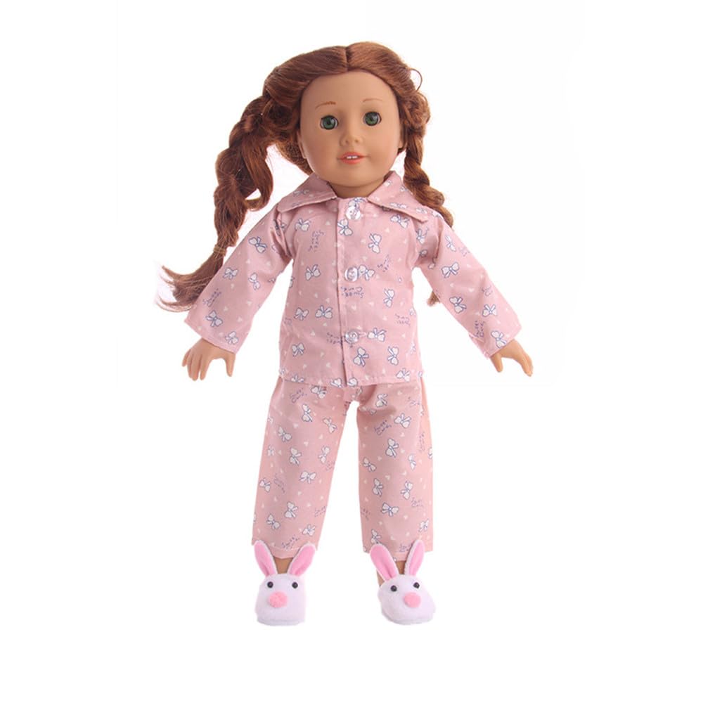 Codulu Baby Doll Clothes for 18in American Doll-Bowknot Printed Pajamas Sleepwear Summer Outfits Accessories for 43-46cm Girl Doll Gifts-2PCS/Set-B