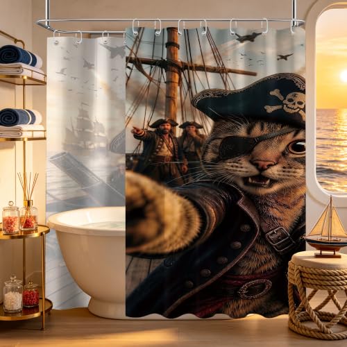 Image of Funny Cat Shower Curtain, Extra Long 108x72 in, Cool Kids