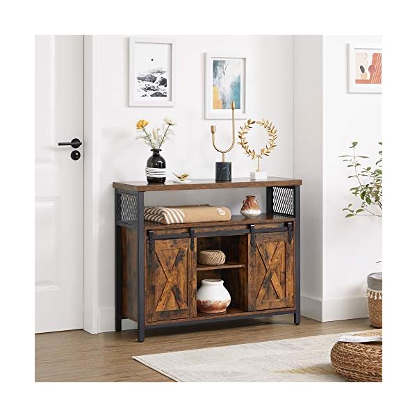 VASAGLE Dining Sideboard, Kitchen Cupboard, Storage Cabinet, Buffet Table with Sliding Barn Doors, Adjustable Shelf, Industrial, for Living Room, Rustic Brown and Black LSC092B01 - Image 5