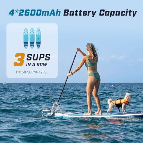 Image of Electric Paddle Board Pump S1-20PSI Rechargeable SUP Pumps, Dual Stage Inflation & Deflation, Suitable for Stand Up Paddle Boards, Boats, Kayaks and Tent