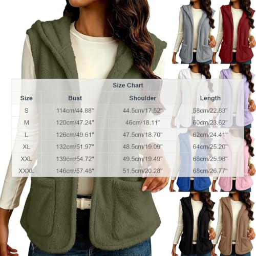 Womens Fuzzy Fleece Vest Hooded Open Front Patch Pockets Casual Fall Layer - image 5