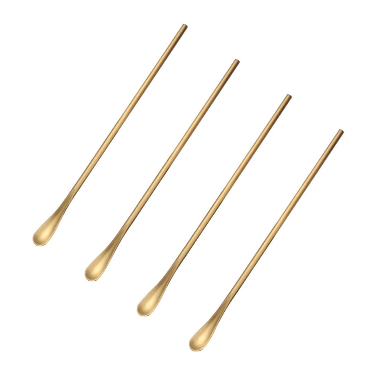 Mikinona 4pcs Ice Spoon Appetizer Drink Mixing Spoon Self Stirring Spoon Bar Stirring Spoon Beverage Stirrer Mini Spoons for Desserts Muddler Spoon Smoothie Spoon 304 Stainless Steel Golden