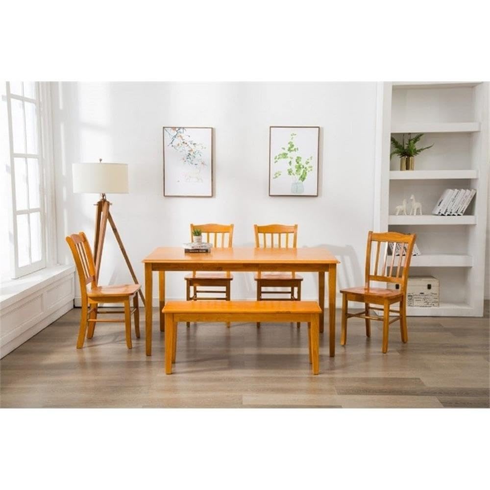 BOWERY HILL 44" Solid Rubberwood Dining Bench, Oak Finish, 18" Seat Height, Farmhouse Shaker Style, Durable Eco-Friendly Design, Entryway, Mudroom or Dining Room Seating