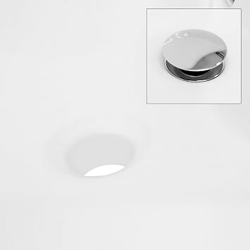 LuxeBath White Ceramic Wash Basin Diameter 460 x 155 mm Round with Drain Fitting Silver Countertop Washbasin with Overflow Countertop Washbasin Wash Basin Hand Wash Basin for Bathroom