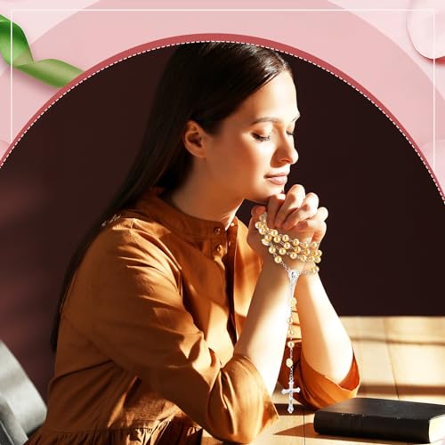 20 Pcs Pearl Rosary Catholic Beads for Prayer Gifts Rose Cross Necklace for Women Holy First Communion Rosary Beads4