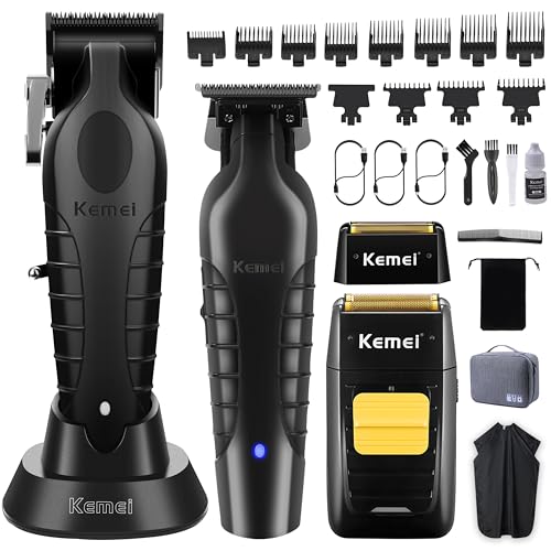 KEMEI Professional Hair Clipper and Trimmers Set, Cordless Barber Clippers, Beard Trimmer, Electric Foil Shaver with Replacement Heads, KM-2299, KM-2296, KM-1102