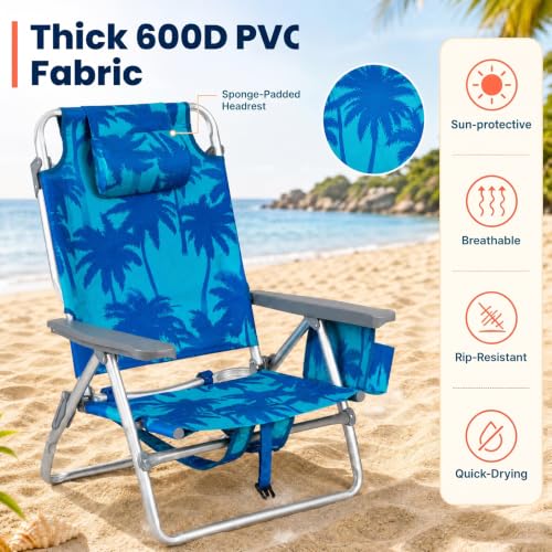 Image of Tangkula Set of 2 Backpack Beach Chair for Camping Beach Picnic | 5-Position Adjustable Backrest | Foldable, Lightweight & Portable | Cooler Bag, 2 Cup Holders, Towel Bar, Backpack Straps