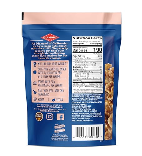 Image of Diamond of California Himalayan Pink Salt Walnut Snack Nuts, 4 oz. (4 Pack)
