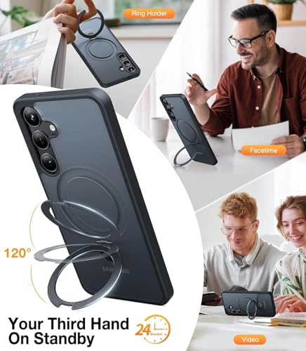 Image of AIBEX Back Cover for Samsung Galaxy S24 Plus 5G MagSafe Compatible with OStand Ring Kickstand Magnetic Metal Alloy Ring | Wireless Charging | Slim Resistant Armor | Shockproof Protective Case- Black