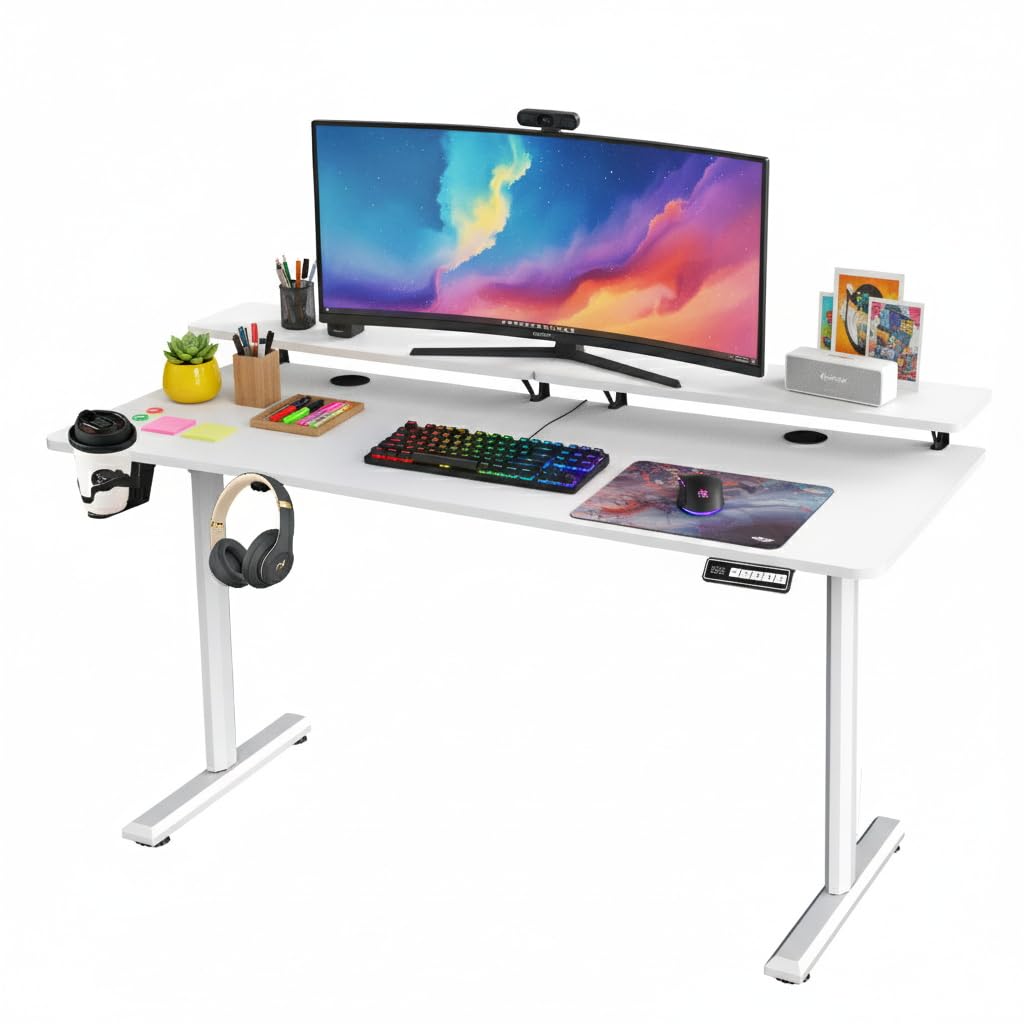 SOSINYA Mesa Escritorio elevable con Memoria de Altura Ajustable, estación de Trabajo para computadora, 140 x 60 cm, Soporte para Monitor para Oficina en casa,V3