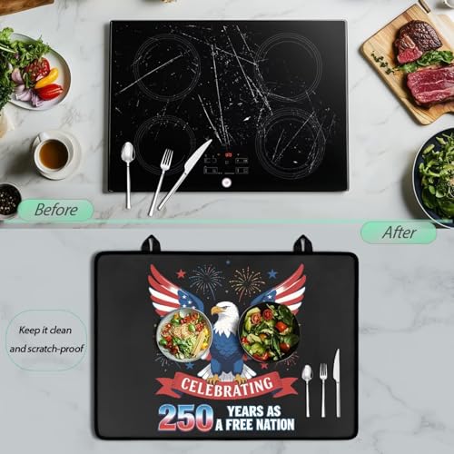 Image of Poceacles Glass Stove Cover Stovetop Protector Foldable Electric Stove Top Protector Prevent Scratching Washer Dryer Top Cover for 4th of July Home Decor, American Flag Eagle 250 Years