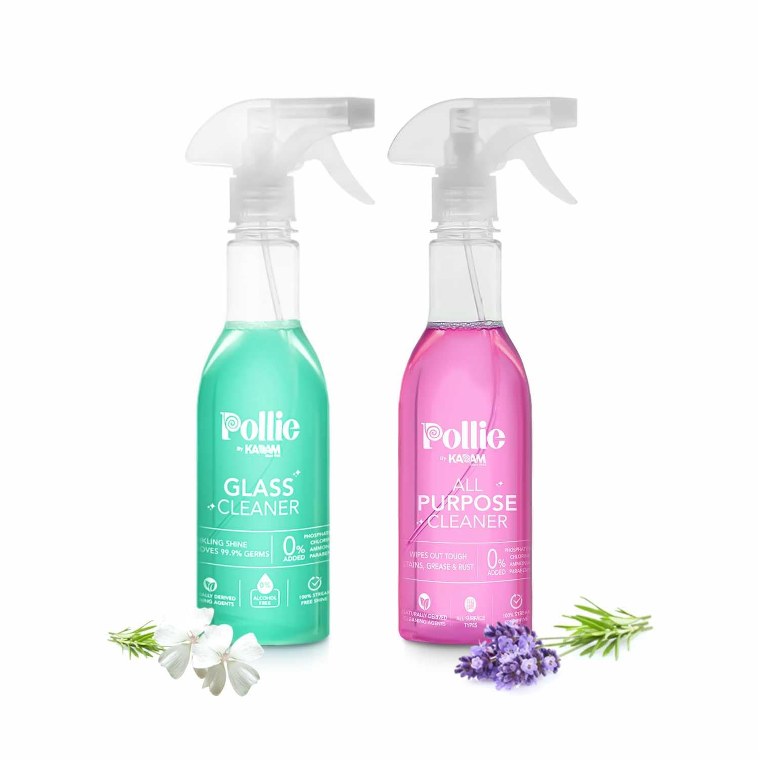 Pollie Glass Cleaner 350mL & Pollie All Purpose Cleaner 350mL| Alcohol Free Glass Cleaner and All Surface Cleaner for Car, Kitchen and Home Surfaces | Applicable on All Glass& Type of Surfaces