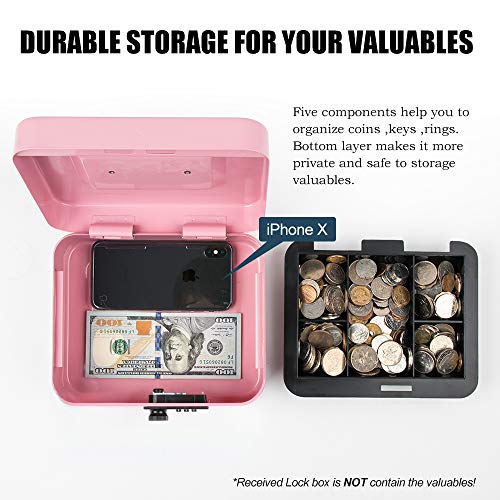 Image of KYODOLED Medium Cash Box with Combination Lock Safe Metal Money Box with Money Tray for Security Lock Box 7.87x 6.30x 3.54Inch Pink Medium (Pack of 10)