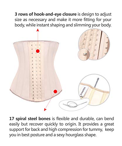 Image of YIANNA Latex Long Torso Waist Trainer for Women Tummy Control Underbust Waist Cincher Corset Sport Girdle Body Shaper,YA11688-Beige-XS