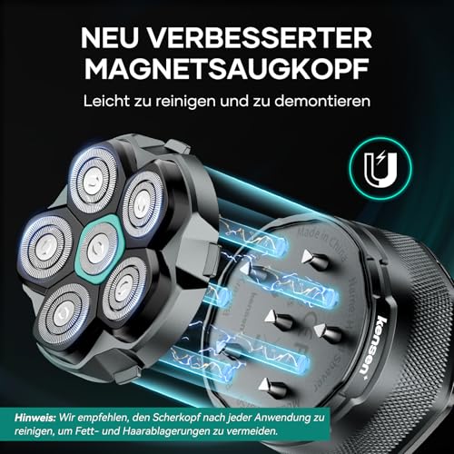 Ersatzrasierkopf für Glatzen Rasierer Herren, kensen 6D Kopfrasierer Schwimmender Rasierkopf Magnetische Austauschbarer Ersatz-Scherkopf Nass und Trocken 3