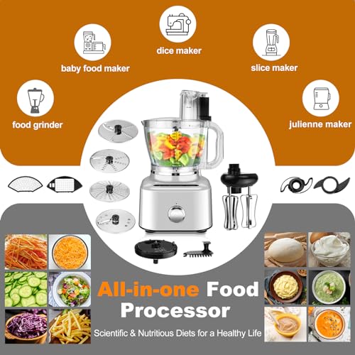 Homtone-16-Cup-Food-Processor-Aluminum-Diecast-Food-Processors-5-Preset-Modes-Vegetable-Chopper-Electric-8-Blades-11-Functions-for-Home-Use-Stepless-Speed-Control-650W-Sliver Homtone 16 Cup Food Processor Aluminum Diecast Food Processors 5 Preset Modes Vegetable Chopper Electric 8 Blades 11 Functions for Home Use Stepless Speed Control 650W Sliver
