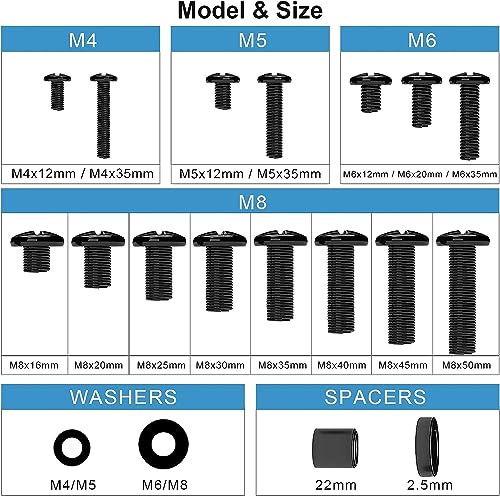 モニターとテレビの取り付けネジ M4からM8までの各種ネジ、ワッシャー、スペーサー付き ネジ類セット 80インチまで対応 汎用 LSB-FL