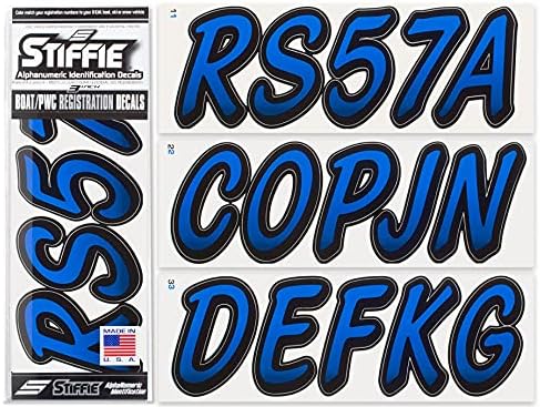 Stiffie Whipline Blue/Black 3" Alpha-Numeric Registration Identification Numbers Stickers Decals for Boats & Personal Watercraft