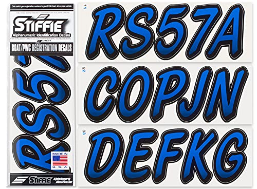 Image of STIFFIE Whipline Blue /Black 3 inch Boat & PWC Registration Decals • Numbers Letters Stickers