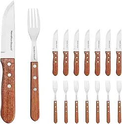 Jogo De Talheres Churrasco Faqueiro Inox 16 Peças Hamilton Beach BBQ Cabo de Madeira