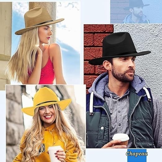 MALLOOM 12 Chapeau Cowboy Fille Garçons Chapeau Panama Rétro Fedora Classique en Feutre avec Boucle de Ceinture Casquettes Unisexes Enroulées