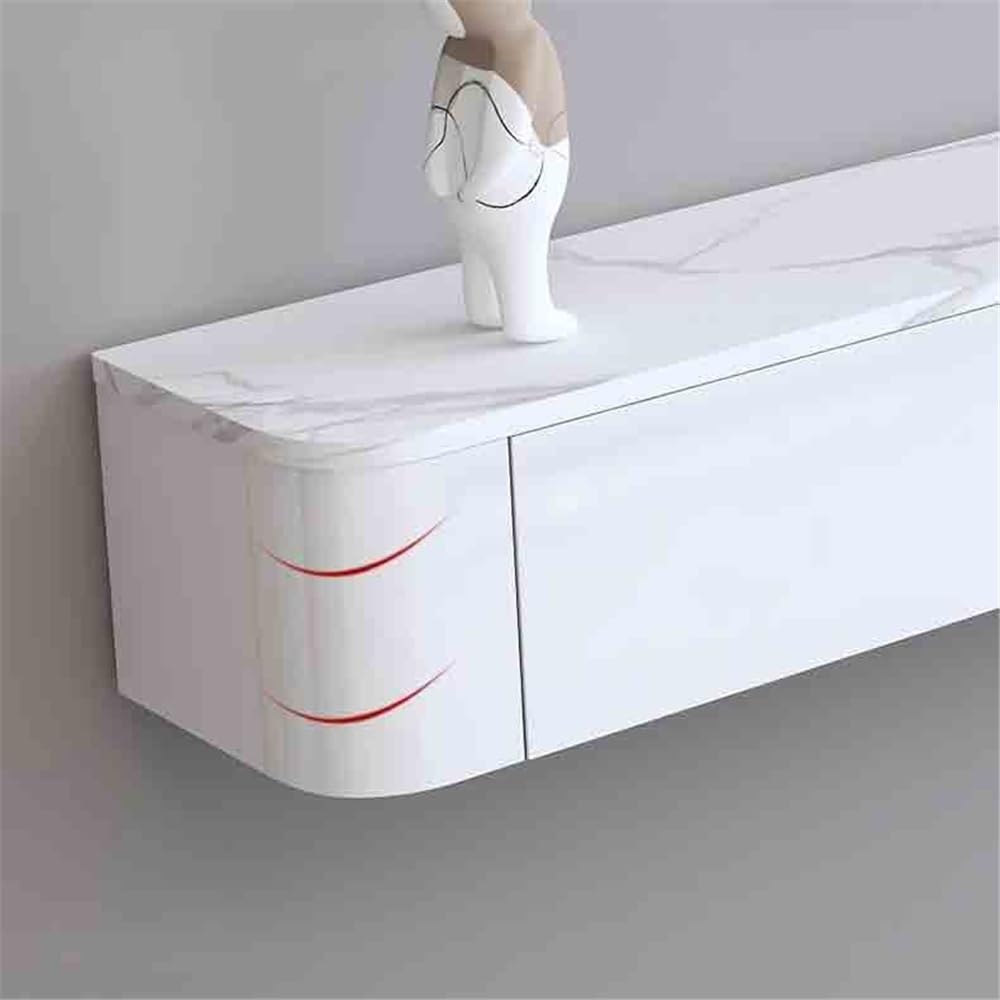 Consola de televisión Soporte flotante for TV con espacio de almacenamiento, consola multimedia montada en la pared escritorio tablero roca for debajo del televisor, estilo moderno(Blanco,150x24x19cm)