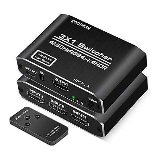 HDMI Switch 4K HDMI Splitter, Koopman Aluminum HDMI 2.0 Switch 3 in 1 Out, HDMI Switch with IR Remote Control, Supports HDCP 2.2 4K@60Hz HDR 3D HD1080P, HDMI Switcher for PS4 Xbox Apple TV Fire Stick