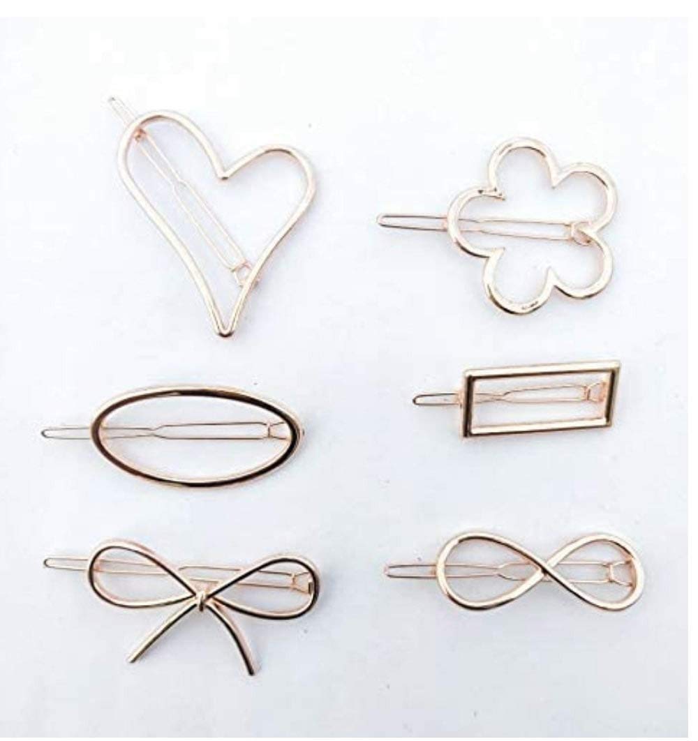 Rubela Sonpal Metal Gold and Sliver Geometric Design Barrettes Hair Clips Pins For Girls Women, Random Shapes, Pack of 6 Pins 2