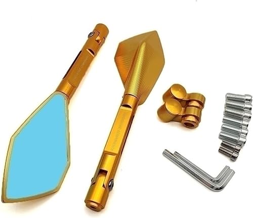 Mirror Motorcycle Mirror Aluminum Motorbike Handlebar Rearview Mirrors Blue For Yamaha XSR 700 900 TDM 900 YBR 125 YZF R15 XT660 MT125 (Color  GOLD,