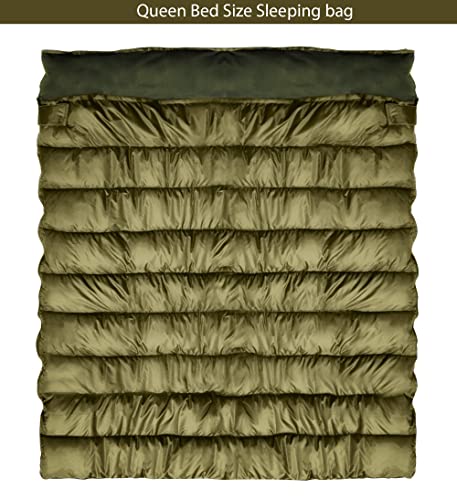 Image of Olive Fleece Double Big Sleeping Bag ! Perfect for Camping | Queen Size ! Temp 0 Degree ! Will Keep You warm and Cozy |