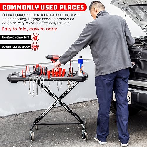 Powerbuilt Adjustable Work Table with Tool Holders and Convertible Dolly Function, Multi-Use, Home, Garage, Worksite - 642928ECE, Black - Image 4