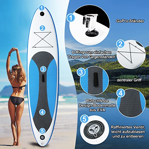 Foto von Stand Up Paddling Board aufblasbares sup Board Set 320 * 76 * 15cm Surfbrett mit Tragkraft 150 kg geeignet für Outdoor-Sportarten Wassersport Anfänger auf Seen und Flüssen