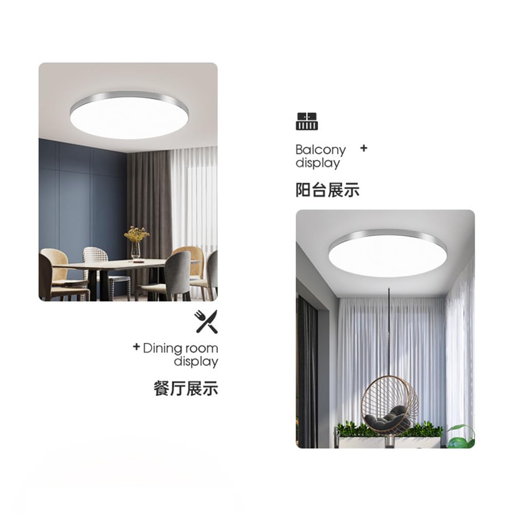 Mengjay LED Deckenleuchte Dimmbar,30W Deckenlampe Flach Rund,3000K/4000K/6000K 3Farben LED Lampen Deckenlampen,IP44 Wasserfest Badezimmer Lampe Küchenlampen,Modern Ultraslim Led Panel (Silber, 56W)