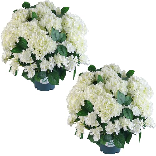 QIANYUN Artificial Topiary for Outdoors -20” Potted Plant Fake Hydrangea Bush-UV Resistant Artificial Outdoor Plants for Front Porch, Garden, Yard, Patio Decor (White)