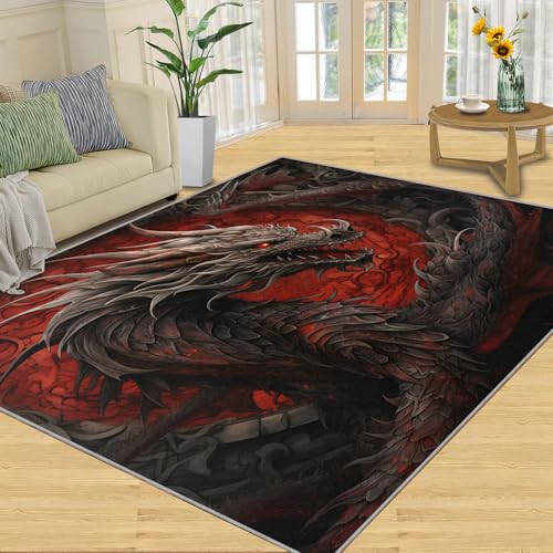 Tapete Rojo Negro Dragón 4x6ft Durable y Antideslizante miniatura 1