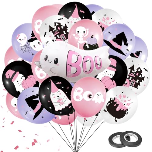 49PCS Boo Balloons Pink Halloween Party Decorations Ghost Balloon...