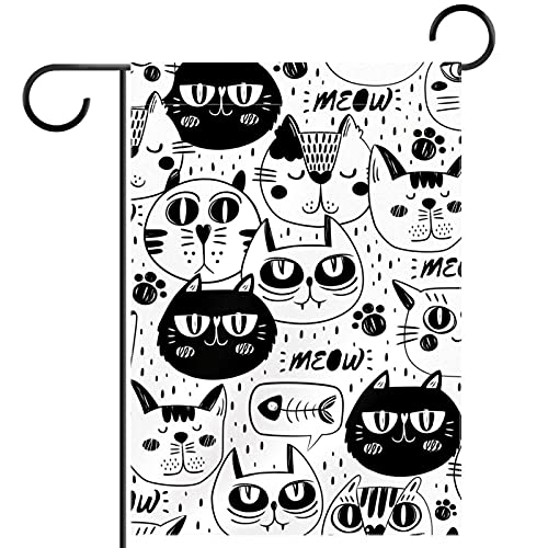 Drapeau de jardin de bienvenue hipster noir et blanc double face toutes saisons