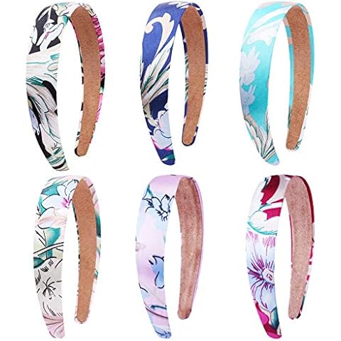 Candygirl 6 Pieces Wide Headbands for Girls Non-slip Satin Girls Headbands Floral Print Boho Hairbands for Girl Women Cover