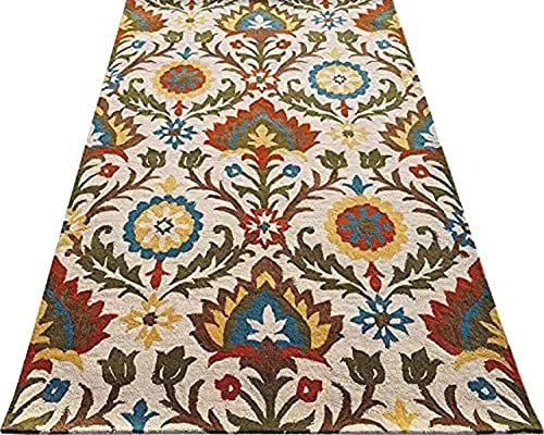 Image of Export Quality Handtufted Woolen Carpet for Living Room Bedroom & Hall - Color - White /Multi - Size - 10 x 12 Feet