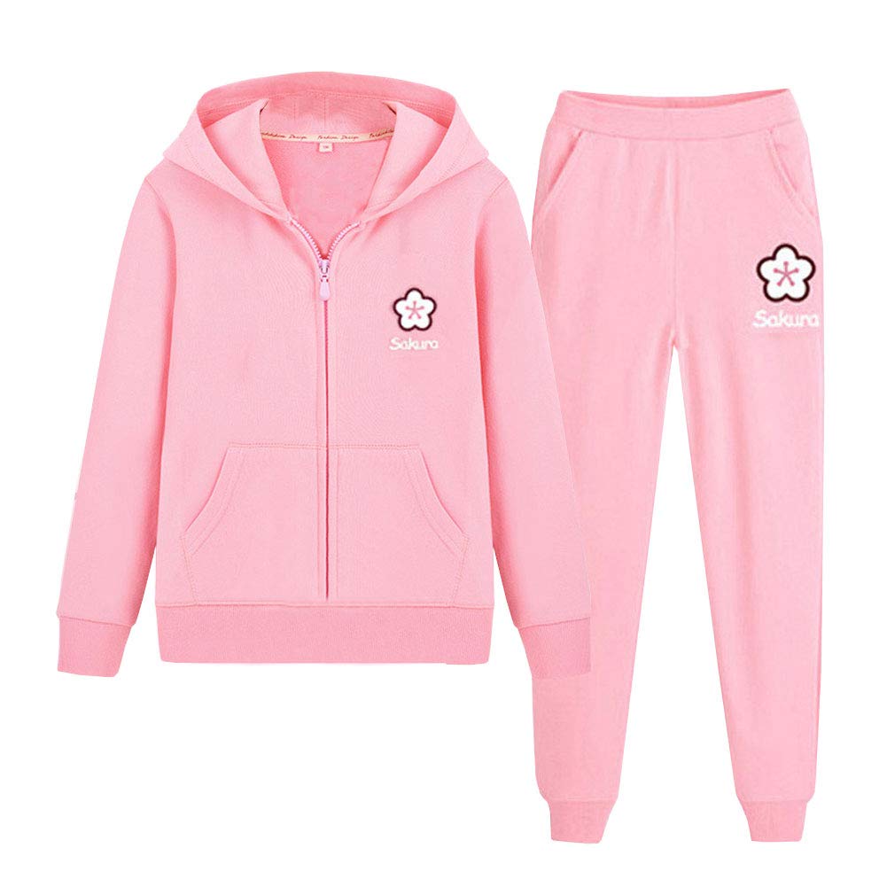 Niñas Traje Deportivo Conjunto de 2 Piezas con Sakura Estampado Chándal + Pantalones