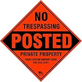 Minuteman Signs | Aluminum No Trespassing Posted Diamond Shaped Signs 4 Pack (Orange)