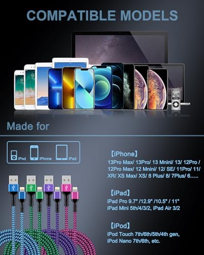 Image of USB A to Lightning Cord, 4Pack /3Ft Nylon Braided iPhone Charger Cable, Apple Approved Fast Charging Power Wire for iPhone 14, 14 Pro Max, 13 Pro Max, 13Pro, 13, 13 Mini, 12 11 10 XR XS X 8 Plus 7 6 6s