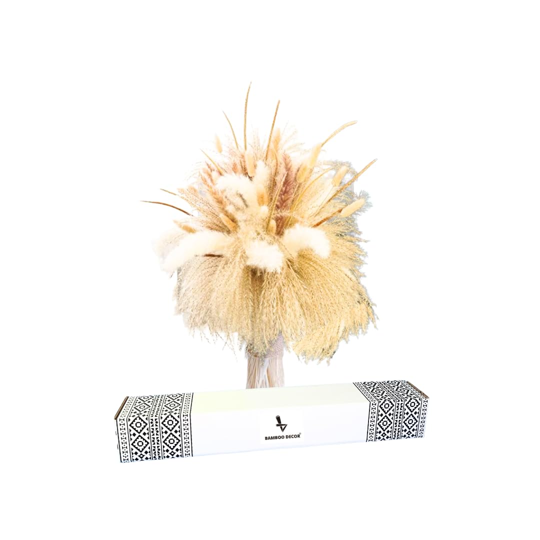BAMBOO DECOR | 145 Pieces Dried Plants For Decoration_45 CM _Natural Vase Filler _Selection Of preserved Flora For Bohemian-Farmhouse- Rustic- Modern Style (Pampas Bouquet)